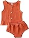 Bebé Recién Nacido 2 Piezas Traje de Ropa Verano Camiseta sin Manga con Cuello Redondo y Botones Pantalones Cortos Set Top Camisa Braguita de Color Sólido para Niña Pequeña (Naranja, 0-6 Meses)