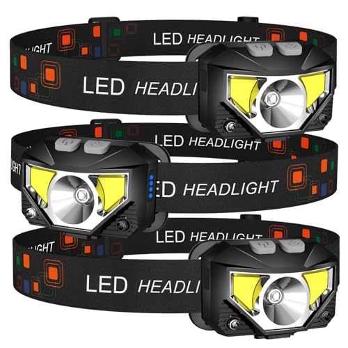 Image of LHKNL Headlamp Flashlight,3-Pack Lumen Ultra Bright LED Rechargeable Headlight with White Red Light,Waterproof Motion Sensor Head Lamp,8 Mode for Outdoor Camping Running Cycling Fishing