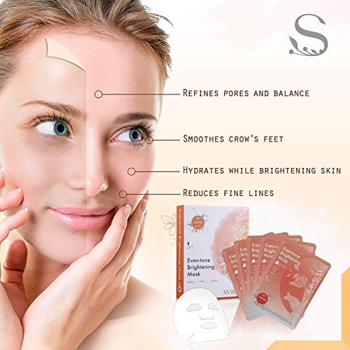Ayswe Even-Tone Brightening & Hydrating Face Mask Sheet Exp July To Lighten Age Spots For Men & Women, Fragrance Free, Paraben Free For All Skin Types, Box Of 5 Facial Masks #TOP1