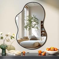 Hasipu Unregelmäßiger Wandspiegel Asymmetrischer Spiegel, 60 x 90 cm Dekorativer Spiegel für Schlafzimmer Badezimmer Wohnzimmer Eingangsbereich, Moderne Wanddekoration, Schwarz Rahmen – Ansicht 1