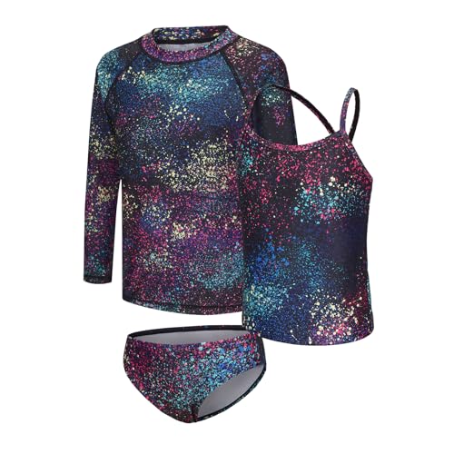 Image of Girls 3 Piece Swimsuits Set Long Sleeve Rash Guard Tankini Bathing Suits for Girls Beach Swimwear Set 3-16 Years