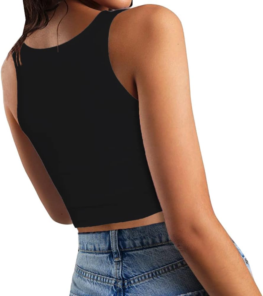 Women’s Sexy Sleeveless Crop Tops Double Layer Scoop Neck Cropped Tank Top - Image 2