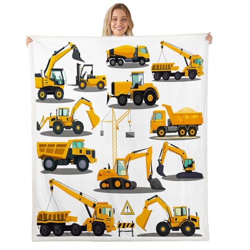 Image of Feelyou Construction Site Fleece Throw Blanket Kids Toddler Excavator Truck Flannel Sherpa Blanket Soft Comfort Plush Blankets for Boys & Girls 60 inchx80 inch