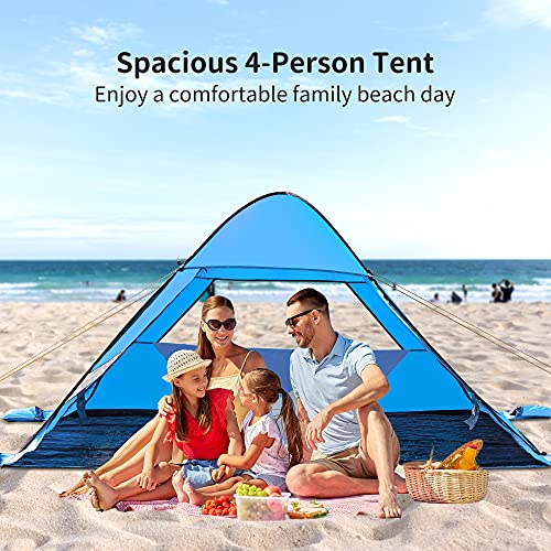 Image of AKASO Beach Tent, Anti UV Pop Up Camping Tent, Ultralight Easy Set Up Small Tents with Carry Bag for 4 Person Hiking Glamping Beach Outdoor