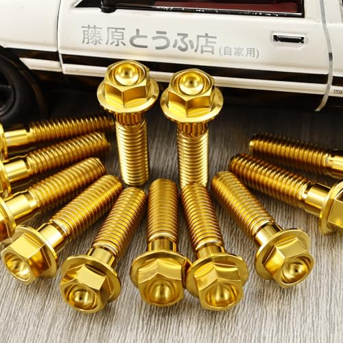 Image of Rison Titanium Bolts Titanium Flanged Hex Head Bolt M6x1.0x25mm 6AL4V Aerospace Grade Ti Bolt Gold Titanium Bolt for Motorcycle Car Modification Pack of 5