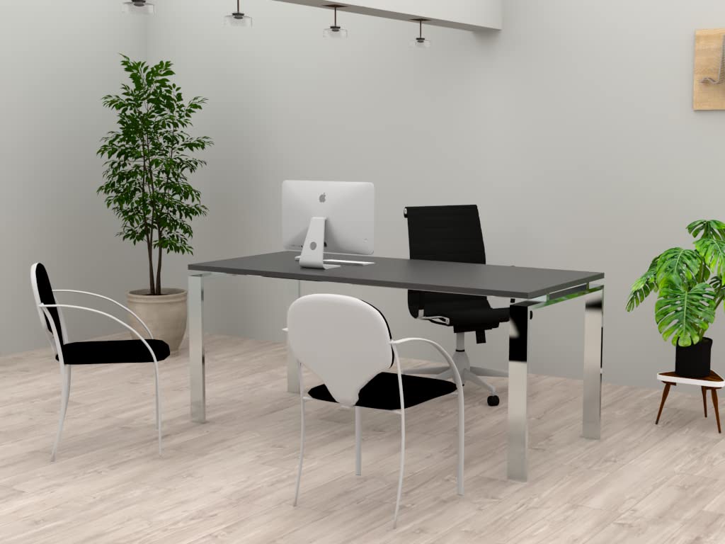 Mesa/Escritorio para teletrabajo, oficina, despachos y sala de estudios. Estructura marco abierto Color CROMADO Fabricado en España. Envio a toda la Península. (Roble Azabache, 200x80)