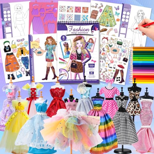 vamei Diseña la Moda Niñas, Juegos Regalos Niñas 7 8 9 10 11 12 años, Kit Costura Fashion Designer Studio con Telas, Maniquíes & Lápices, Estudio de Moda Manualidades Juguetes para Niñas