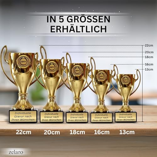 Zelaro Henkelpokal in Gold mit Gravur Trophäe in 5 Größen