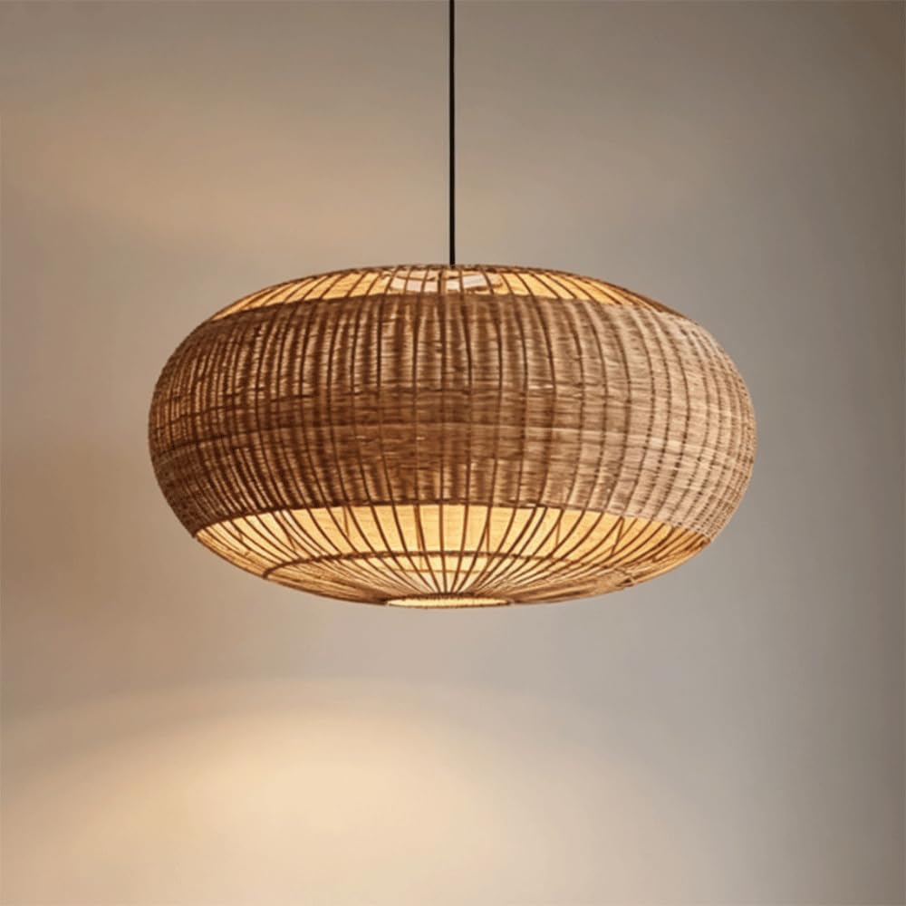 YNAHZAOK Country Wicker Rattan Hanging Chandelier for Kitchen Island Dining Room Bedroom Living Room Natural Rattan Materials Hand-Woven Wicker Rattan Lampshade Adjustable Suspension Line E27 Base