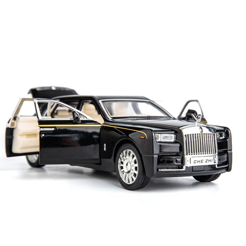 Image of Kids Model 1:32 Roll Royce Phantom Die Cast Metal Car Pull Back Action Opening Doors with Realistic Engine Sound Lights Toy Car Gift for Boys - Black