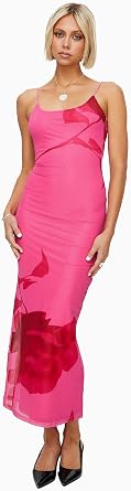 Princess Polly Womens Knox Maxi Dress Hot Pink Floral