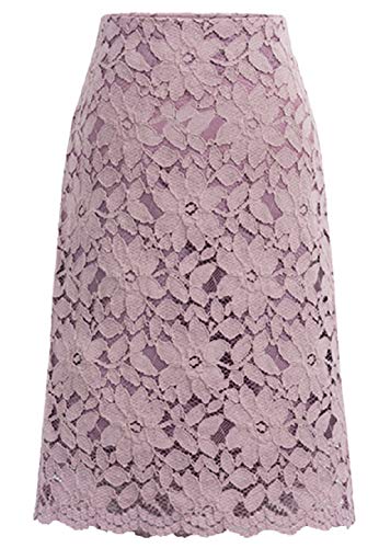 CHARTOU Women's Elegant High Waist Package Hip Lace A Line Pencil Midi Skirt (X-Small, Pink)