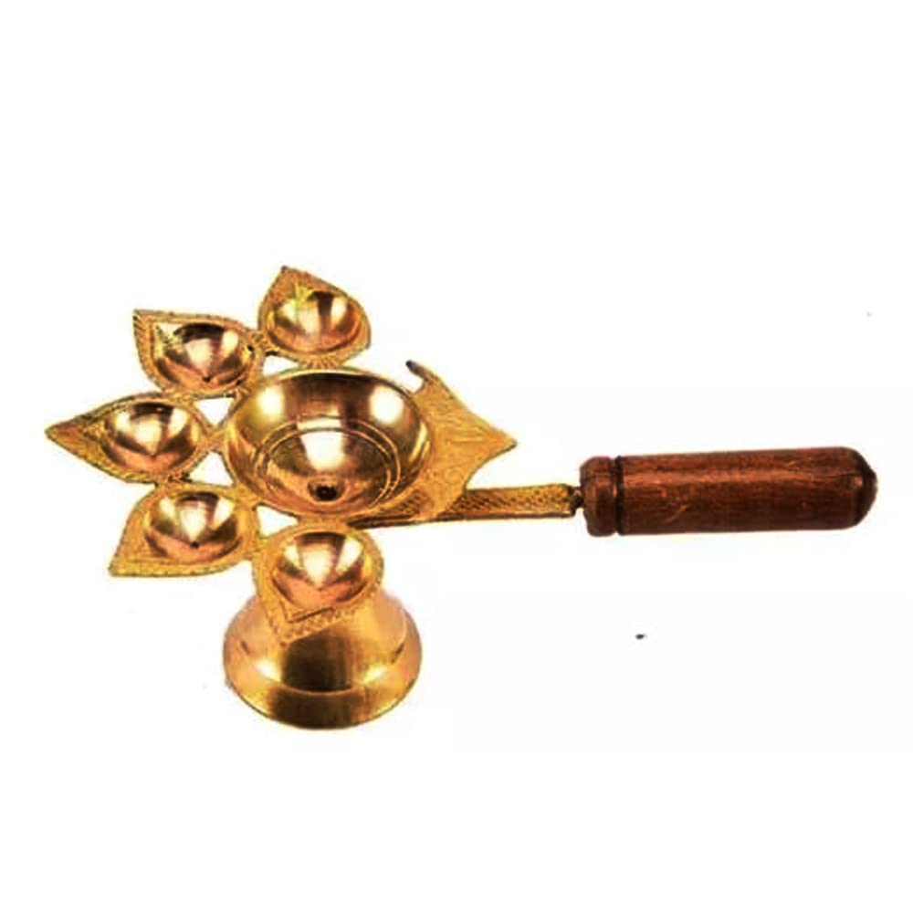 ADALIC Brass Panch Arti Pradip Deepam Panch Aarti for Navratra, Diwali Gifts Home Decor, Golden (6Wx2H INCHES)