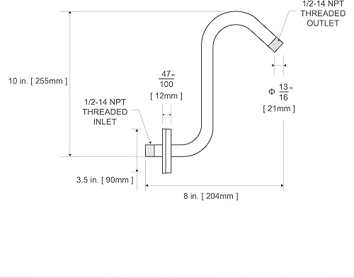 Miniatura 7 de OFFO Brazo de extensión de cabezal de ducha de 10 pulgadas, brazo de ducha en forma de S de níquel cepillado con brida, extensión de brazo de ducha