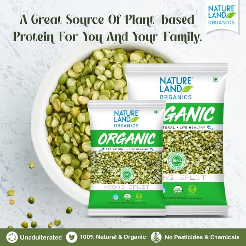 Image of Natureland Organics Moong Chilka /Split 500 Gm (Pack of 4) Total 1 kg- Organic Pulses