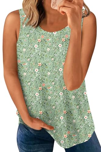 LONGYUAN Women's Tank Tops 2026 Summer Sleeveless Tshirts Loose Fitting Casual Tee Camis Fl, X-Large Green Flowers