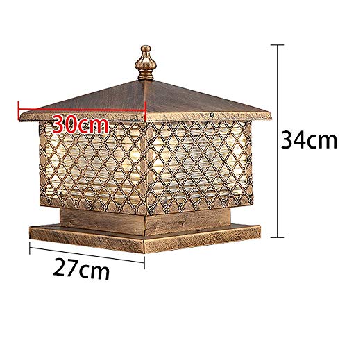 Preisvergleich Produktbild 12 Zoll quadratisches Aluminium-Druckguss-Außenpfosten-Sä... - gestreifte Glassäulenlampe Außen Regenfest Wasserdichter Garagenpavillon Innenhof Innenhofbeleuchtung (Farbe: Bronze)