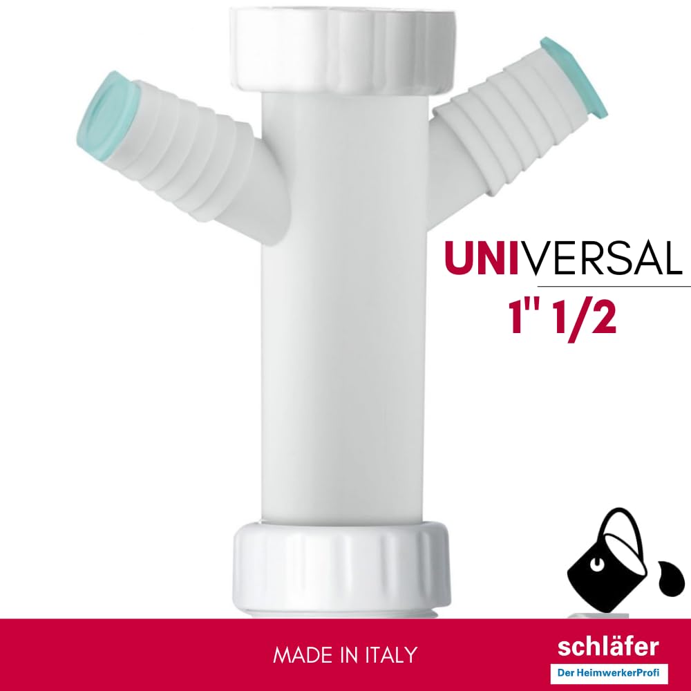 Schläfer 4395320 | Siphon universel pour éviers 1"1/2 avec 2 prise machine à laver -vaisselle, diamètre de sortie. 40 mm - réglable en hauteur, gain de place, blanc