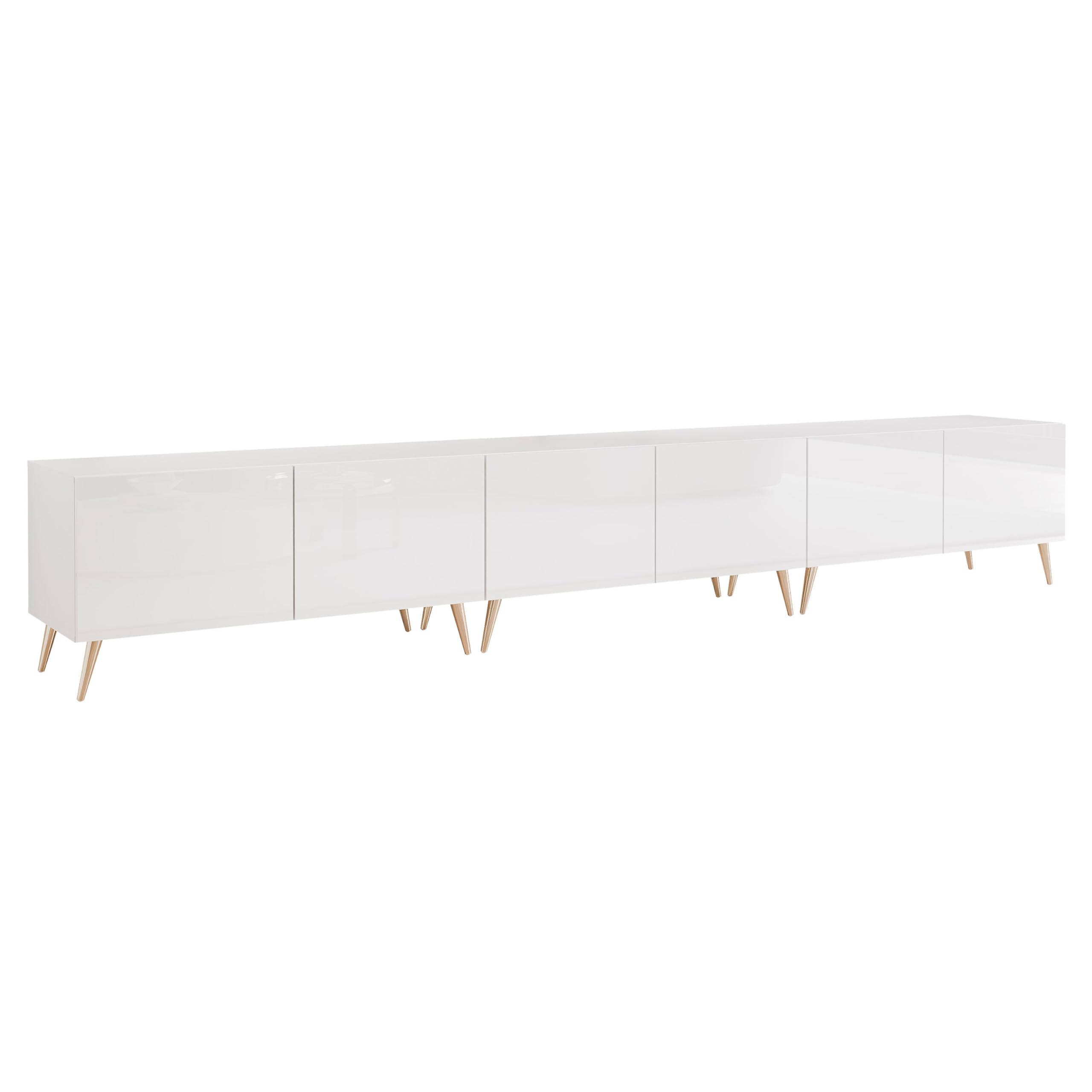 100/200/300 cm TV Lowboard Weiß Hochglanz 300cm mit 6 Praktischen Großen Fächern und LED Beleuchtung - TV Lowboard Stehend Passend Für Stilvolle Wohnräume