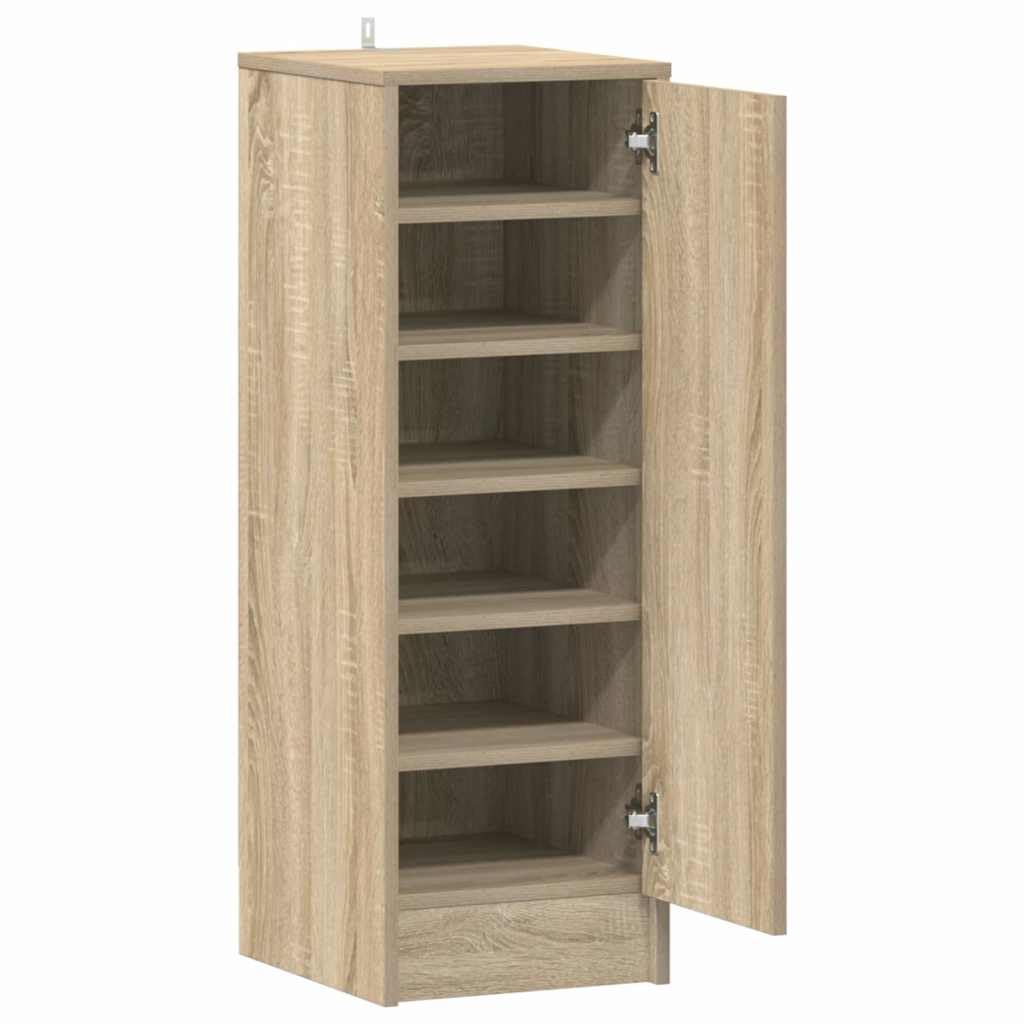 Schuhschrank Sonoma-Eiche 32x35x92 cm Holzwerkstoff | 6 Ablagen, Schrank mit Tür, Staubschutz, Feuchttuch-Reinigung, Robust