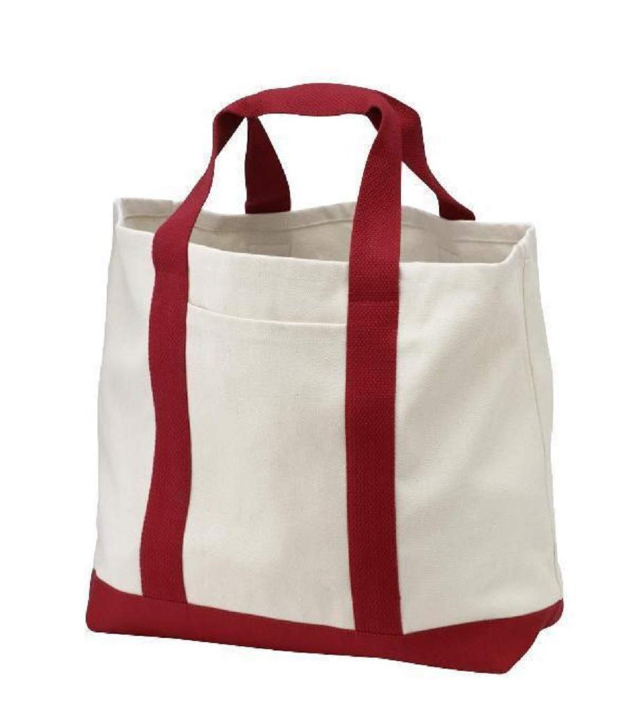 Reusable Grocery Tote Bags with Front Pocket Heavy Duty Canvas Shopping Totes for Beach, Travel, Picnics by TBF Bags (Red)