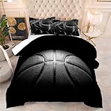 kxry Basketball Comforter Set Queen Size Black Basketball Sports Theme Bedding for Boys Kids Teens 3D Quilt 1 Comforter + 2 Pillow Cases