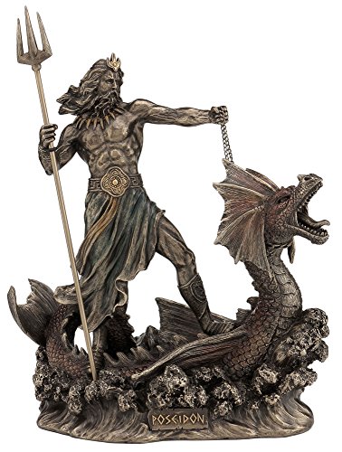 Veronese Design 9 1/4 Inch Poseidon with Trident Standing On Hippocampus Cold Cast Resin Bronze Finish Statue