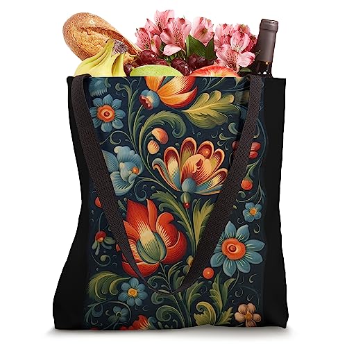 Bolso Tote de Arte Popular Noruego Rosemaling miniatura 4