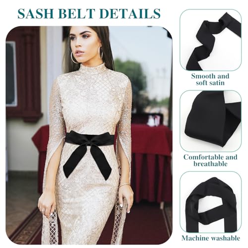 1Pcs Wedding Satin Sash Belt Long Black Waist Belt Women Dress Ribbon Belts for Bridal Bridesmaid Prom Formal Special Occasion Dresses Belt(2Inch Wide)3