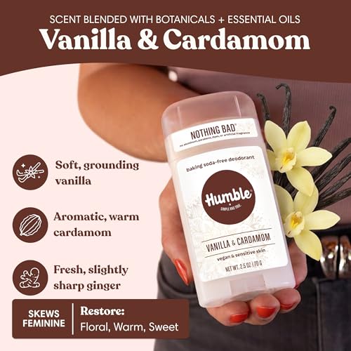 Image of Humble Aluminum-Free Deodorant for Women & Men, Vanilla & Cardamom - Baking Soda-Free Natural Deodorant Stick for Sensitive Skin with Essential Oils for Long-Lasting Odor Control, 2.5 Oz