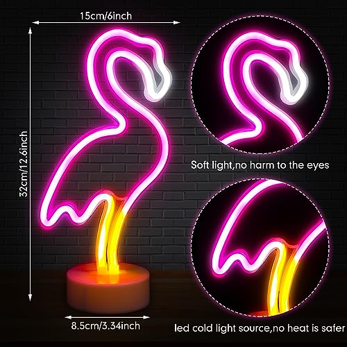 Image of Liliful 3 Pcs Flamingo Neon Lights Sign LED Pink Flamingo Lamps Decor Battery /USB Powered Neon Lights with Pedestal for Bedroom Decor Tropical & Hawaiian Party Birthday Gifts