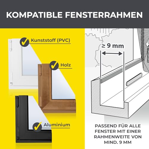 EASYmaxx Fliegengitter für Fenster mit Magic Click | Moskitonetz individuell zuschneidbar für alle Fenster bis 150 x 130 cm | Einfache Montage mit 12 Magneten - kein Bohren oder Schrauben [Schwarz]