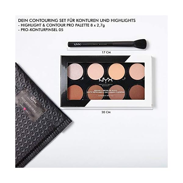 NYX Professional Makeup Contouring Set, 2-teilig, Highlight- und Contour Pro-Palette mit Pro-Konturpinsel, 8… – Bild 3