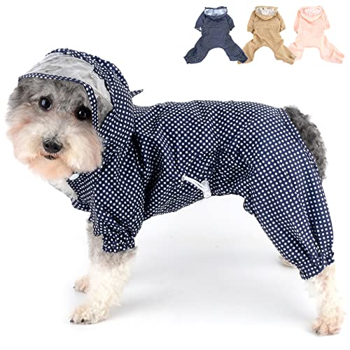 Zunea Waterproof Dog Raincoats with Hood for Small Dogs Puppy Rain Coat with Harness Hole Adjustable Rain Jacket Slicker Poncho with Legs Polka Dot Lightweight Pet Raining Jumpsuit Blue M