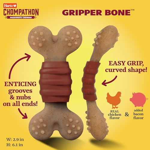 Hartz Chompathon Gripper Bone Dog Chew Toy for Aggressive Chewers, Double Layered Flavored with Chicken & Bacon by Hartz - Image 3