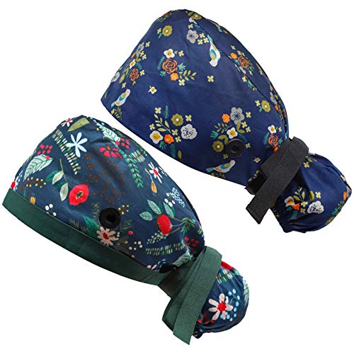 🔥 Cashback up to 70% ACTLATI 2PCS Long Hair Working Cap with Buttons and Sweatband, Adjustable Cotton Tie Back Hats for Women & Men, One Size