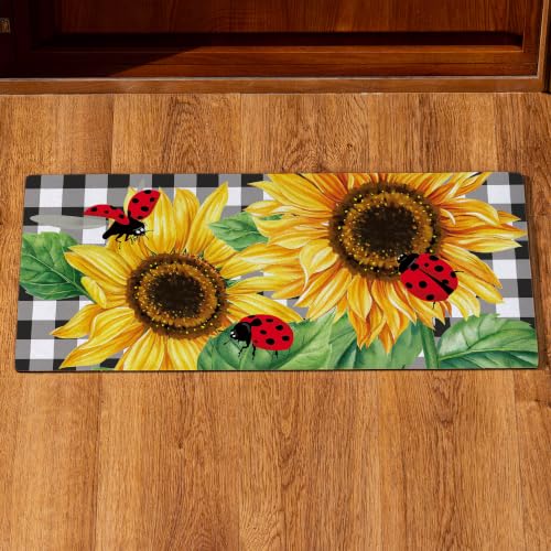 Evergreen Summer Sassafras Switch Mat Inserts, Interchangeable Front Door Mat Outdoor Entrance, Indoor Door Mats for Entryway, 22 x 10 Inches Sassafras Doormat Inserts (Sunflower Ladybugs)