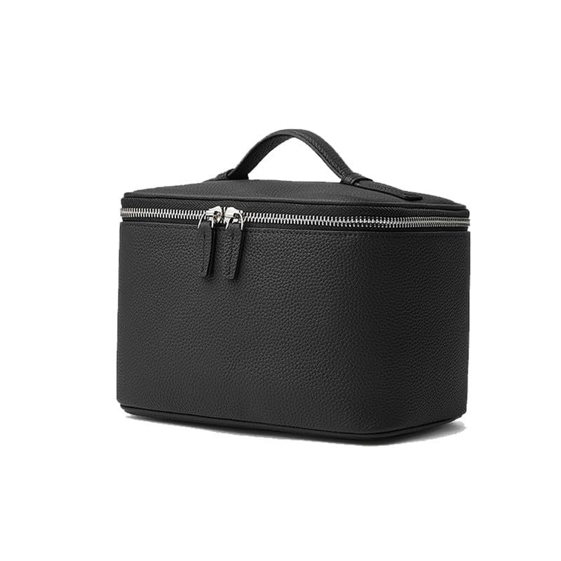 Luksusowe skórzane etui podróżne, bardzo duża kosmetyczka z wieloma przegrodami, elegancki organizer na kosmetyki, Czarny (Black), Talla única, plecaki na co dzień