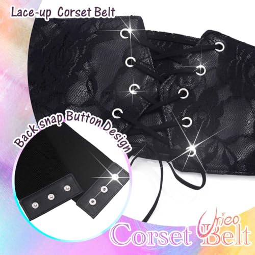 Women's Stretchy Tied Black Genuine Leather Waspie Belts Genius, Wide Halloween Dress Cincher Waist Belt3