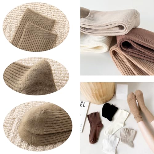 6 Pairs Cozy Crew Socks for Women, Cute Neutral Aesthetic Casual Athletic Cotton Socks, Boot Cozy Socks for Women, Slouchy Long Socks for Women Pack3
