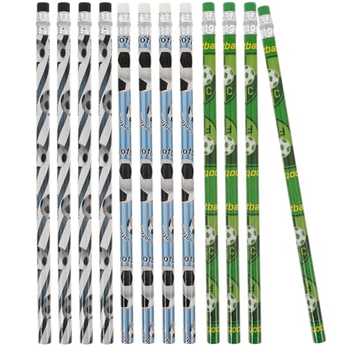 iplusmile 12pcs サッカー 鉛筆 えんぴつ ペンシル スケッチ鉛筆 おしゃれ サッカーのパターン 柔らかく快適 消しゴム付き 小学生 サッカー 文房具 入園 入学祝 試験用 新学期プレゼント