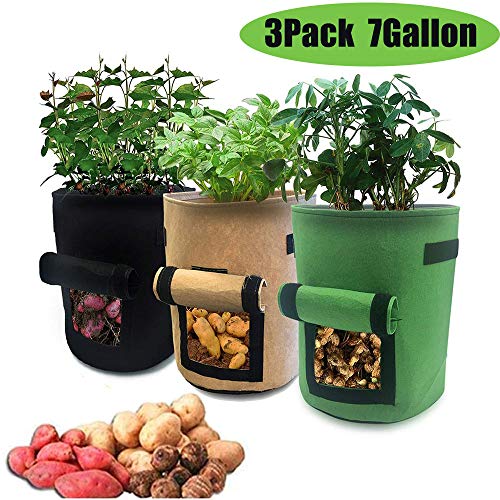 Preisvergleich Produktbild HUOHUOHUO Kartoffel Pflanzsack Pflanzbeutel 10 Gallonen mit Griffen und Sichtfenster Klettverschluss,dauerhaft AtmungsaktivBeutel Gemüse Grow Bag Pflanztasche (7)
