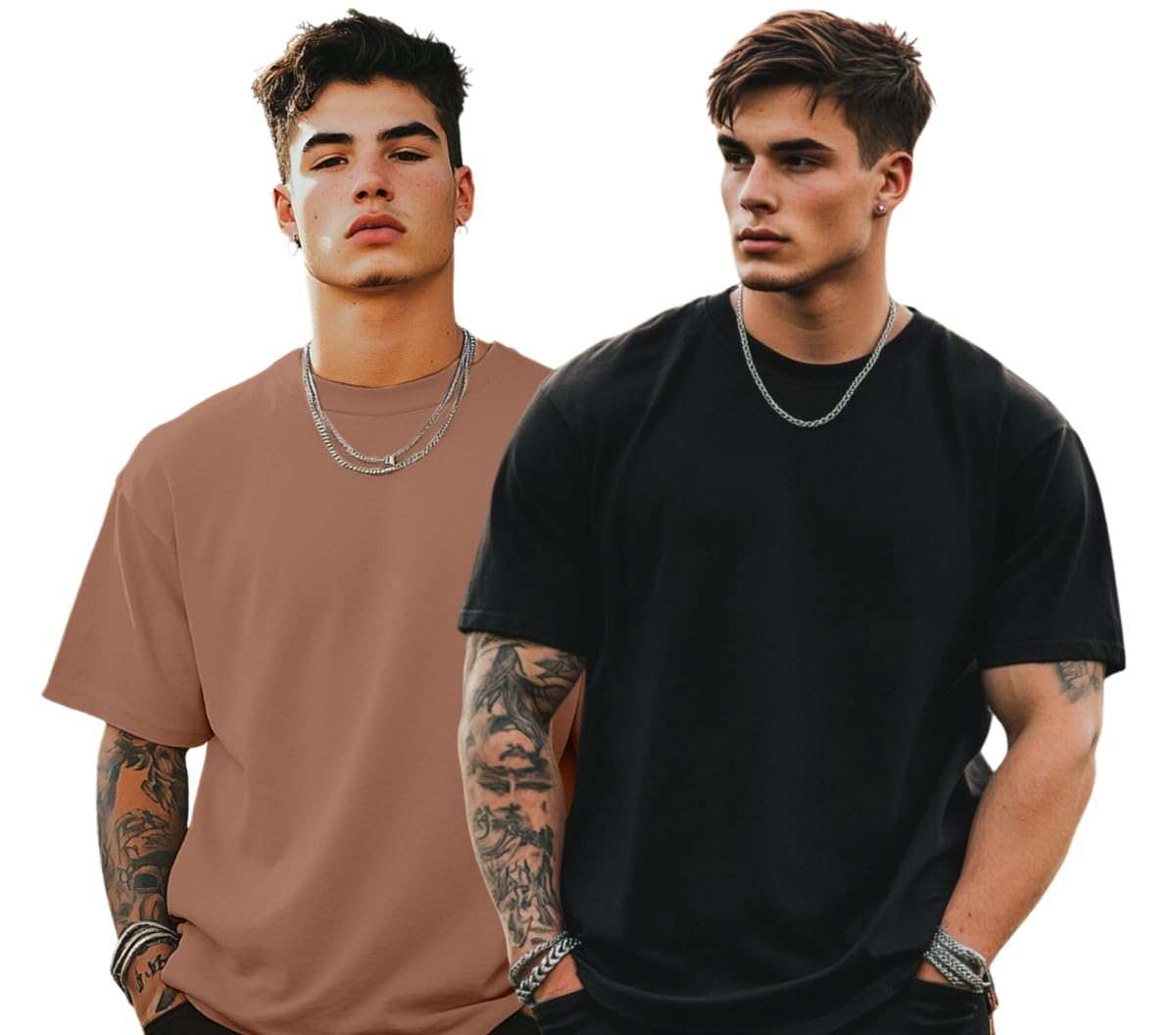 veirdo Solid Oversized 100% Pure Cotton Combo T-Shirt for Men & Boys (Half Sleeves, Round Neck, Drop Shoulder, Baggy Fit, Pack of 2, Available in S to 2XL-picture-23