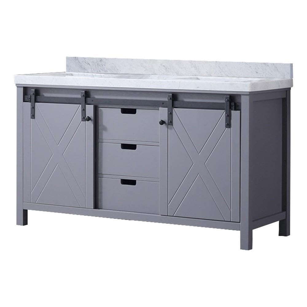 Lexora Marsyas 60 in W x 22 in D Dark Grey Double Bath Vanity and Carrara Marble Countertop
