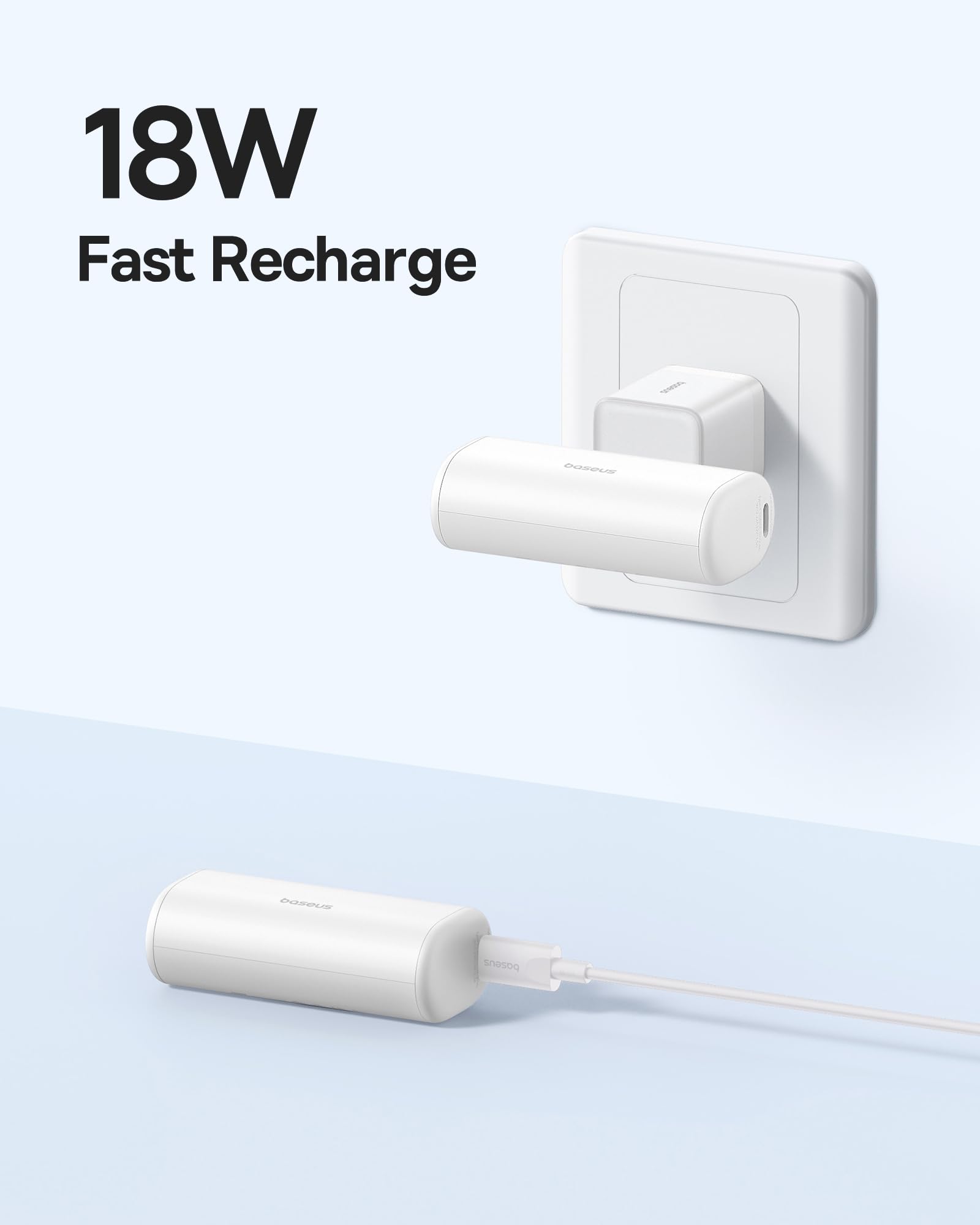 Baseus Power Bank con connettore USB C pieghevole integrato, caricatore portatile 5000mAh 20W per iPhone 15/15 Plus/15 Pro/15 Pro Max, Samsung S22/23 Series (bianco)