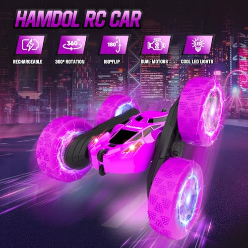 Image of Hamdol Remote Control Car for Kids, Stunt RC Cars with Cool Wheel Lights, Double-Sided Driving, 360-degree Rotation Boys & Girls Toys for Ages 6 7 8 9 10-12 Kids, Valentines, Birthday Idea