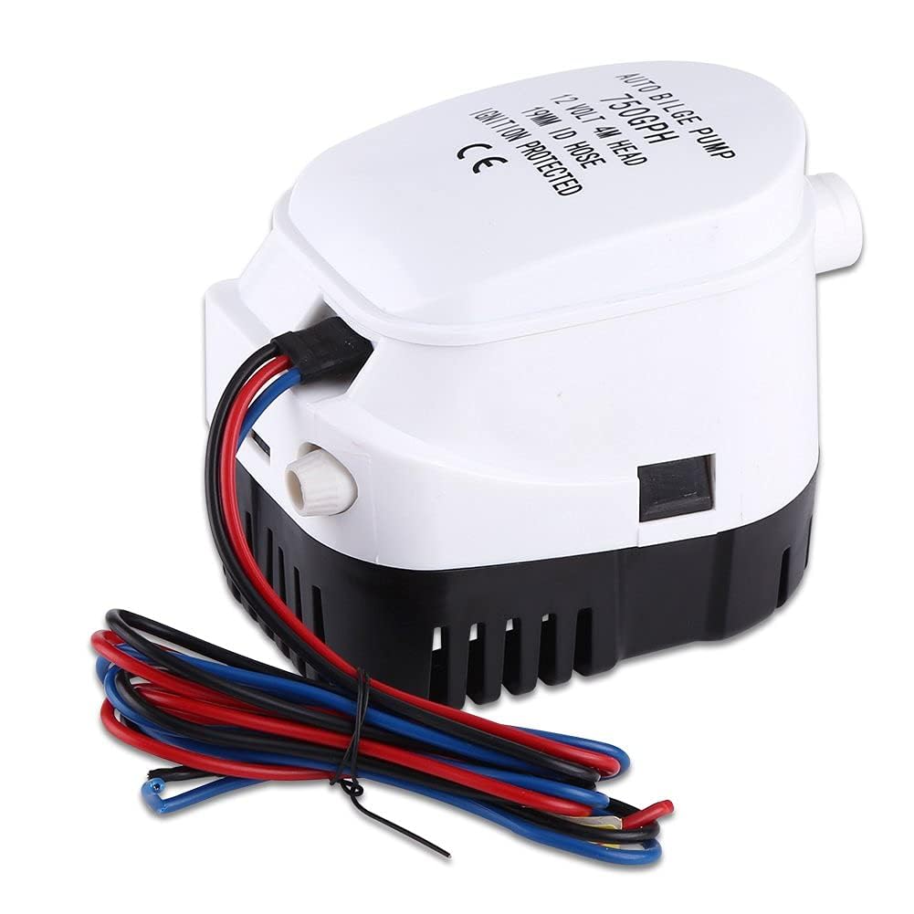 Pompa di sentina sommergibile automatica per navi barca, pompa di sentina automatica per barche 12 V 750 Gph efficace con cavo di uscita 90 cm 19 mm e interruttore galleggiante