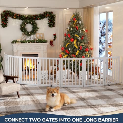 Homykic Bamboo Freestanding Dog Gate, No Assembly Pet Gate Indoor, 24”H x 75”W Extra Wide Foldable Puppy Barrier Fence with Support Feet for the House, Doorways Stairs, 4 Panels, No Drilling by Homykic - Image 8