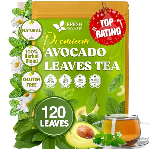 Image of FreshDrinkUS, 120 Avocado Leaves - Loose Leaf - Premium Avocado Leaf Herbal Tea, Caffeine Free Botanical Tea Leaves for Hot or Iced Tea - Natural, Aromatic & Fresh Avocado Leaves