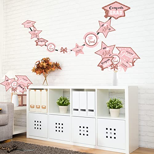 Image of party greeting 2026 Graduation Decorations Set of 24 Class of 2026 Table Decor Congrats Grad Party Centerpiece Sticks Table Toppers Graduation Party Supplies, Rose Gold